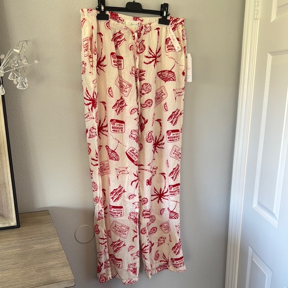 Angel Kiss Pants - Angel Kiss printed linen blend pants. Size large. NWT. Cream and Red.